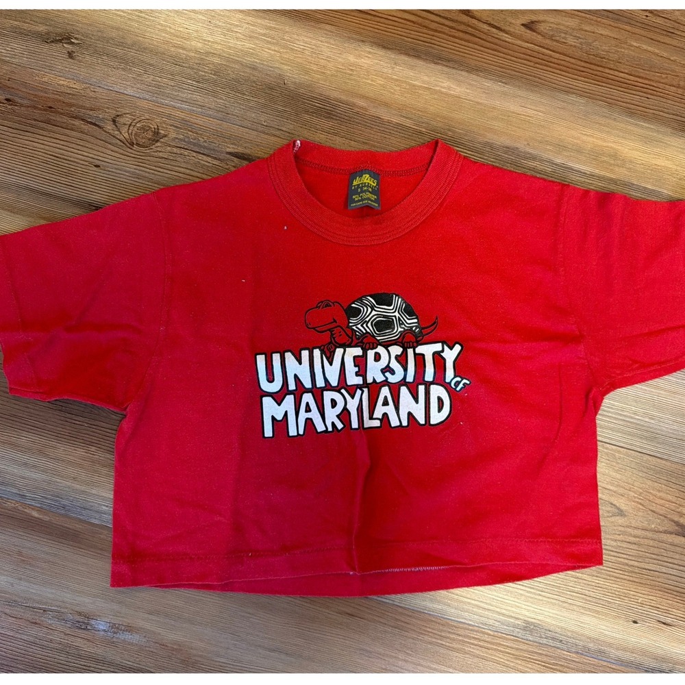 Vintage‎ Jerzees University of Maryland Terrapins Red Crop Top T-Shirt Small